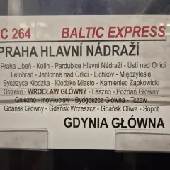 IC 264 Baltic Express: bilety na pociąg z Pragi do Gdyni przez Wrocław.