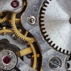 Mechanizm zegarka, zębatki i rubiny. Widać, ile pracuje maszynista, by wszystko działało precyzyjnie.