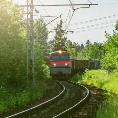 Pociąg towarowy jedzie przez zielony las. Zastanawiasz się, ile zarabia początkujący maszynista?