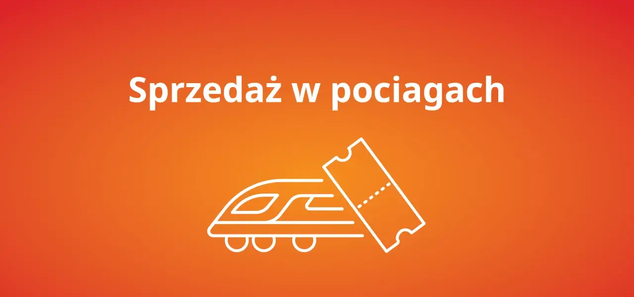 Sprzedaż w pociągach. Czy kupię bilet u konduktora? Grafika przedstawia pociąg i bilet.