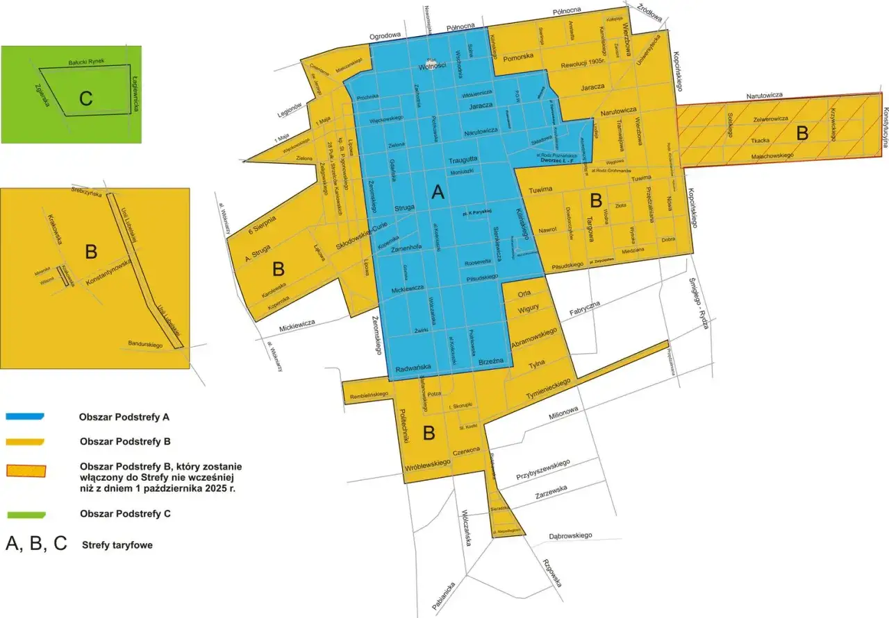 Mapa stref płatnego parkowania w Łodzi. Jak wjechać na parking podziemny Łódź Fabryczna? Sprawdź strefy A, B, C i zasady wjazdu.