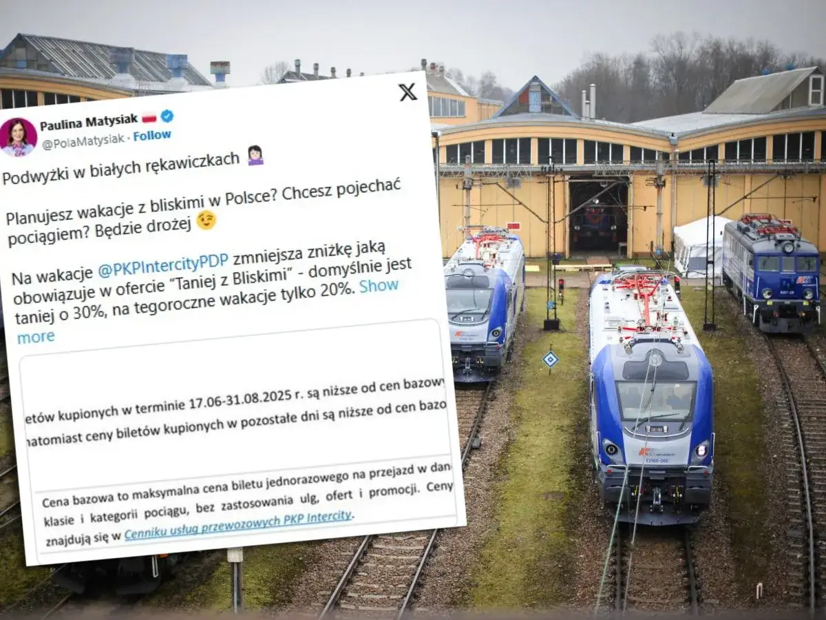 Lowcy promo PKP: tweet o wakacyjnych zniżkach na pociągi PKP Intercity i lokomotywy na torach.