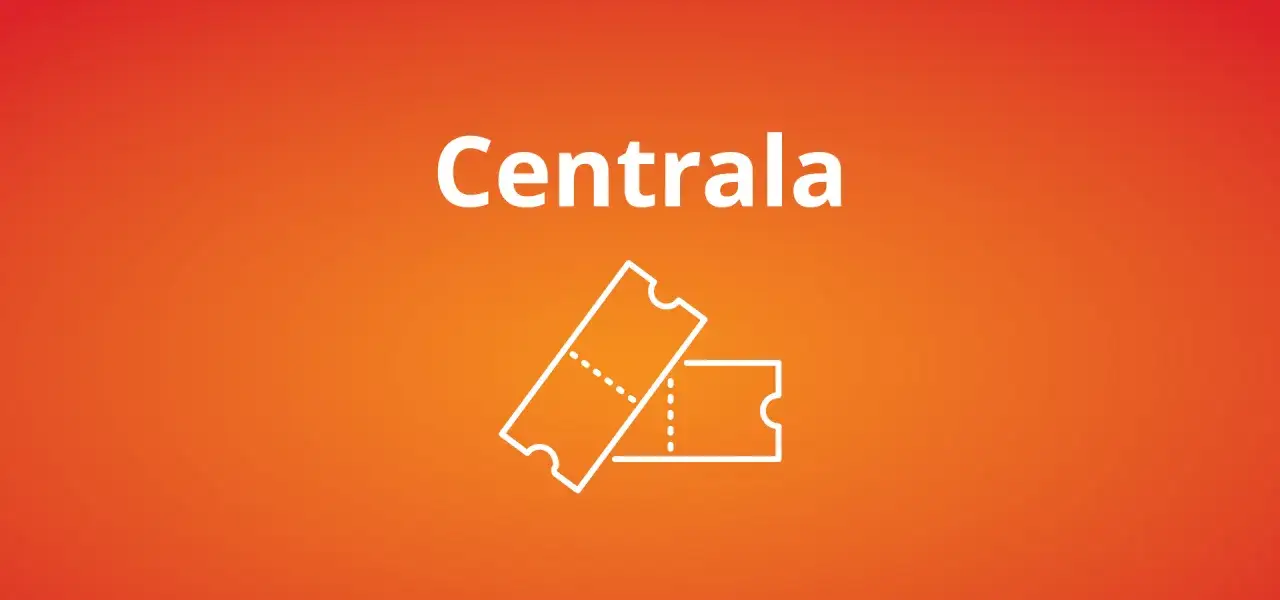 Centrala: jak zwrócić bilet Polregio? Ikona dwóch białych biletów na pomarańczowym tle.